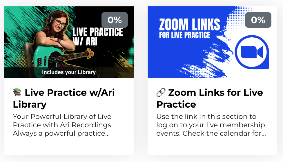 Live Practice recording library and Zoom links