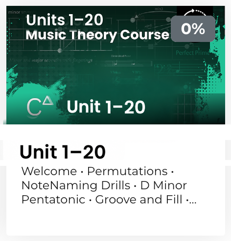 Music Theory course on the dashboard — all 20 units included